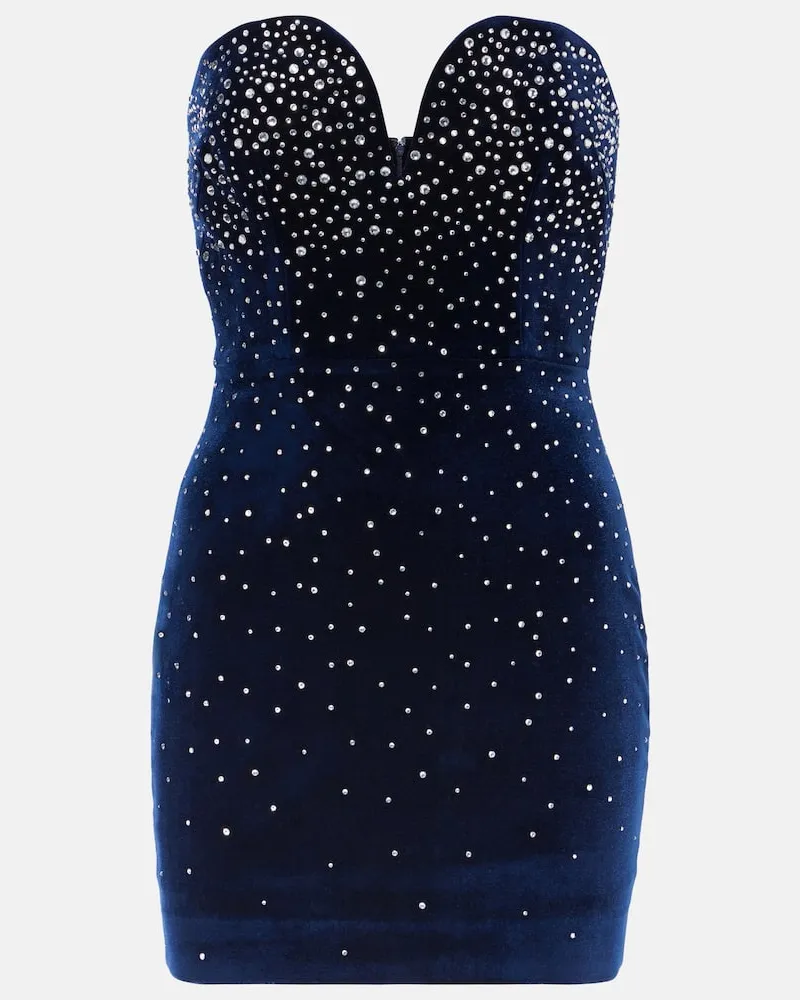 Alex Perry Minikleid aus Samt mit Kristallen Blau