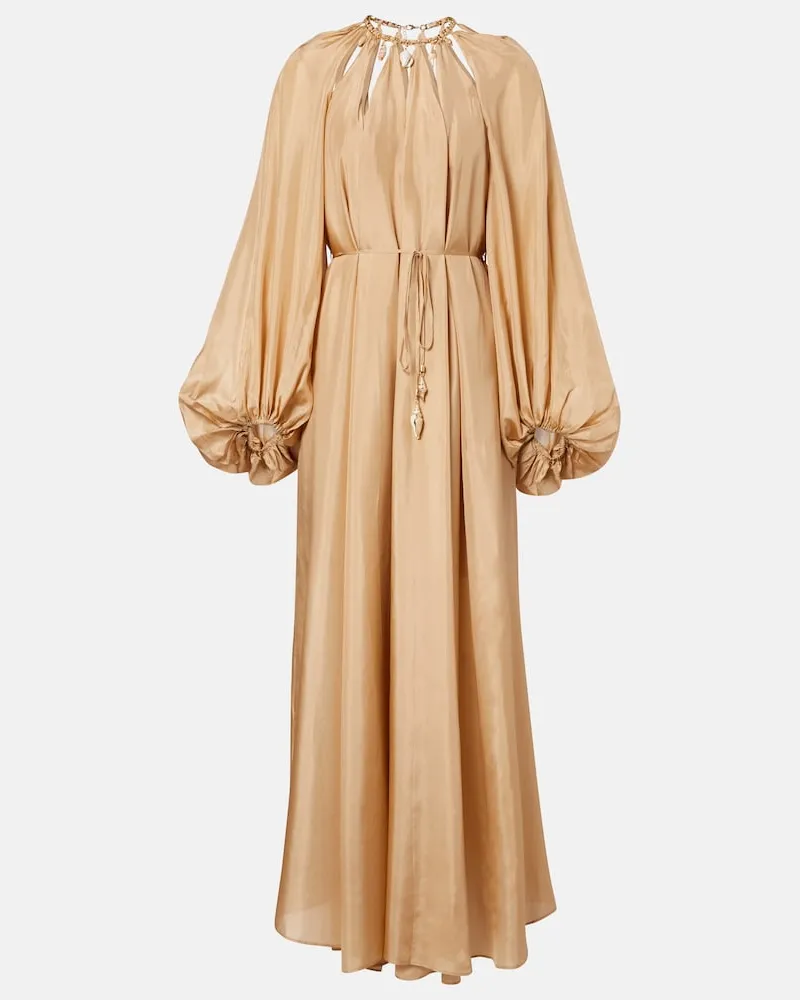 Zimmermann Verziertes Maxikleid Mahon aus Seide Beige