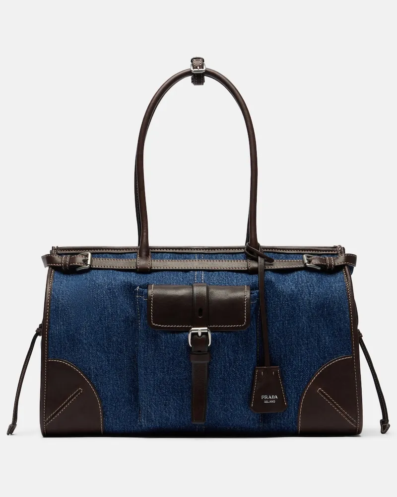Prada Schultertasche Prada Bonnie Large aus Denim Blau