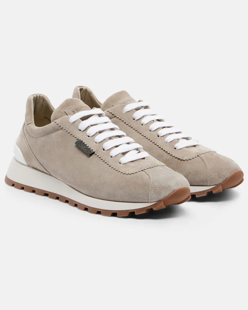 Brunello Cucinelli Sneakers Monili aus Veloursleder Grau
