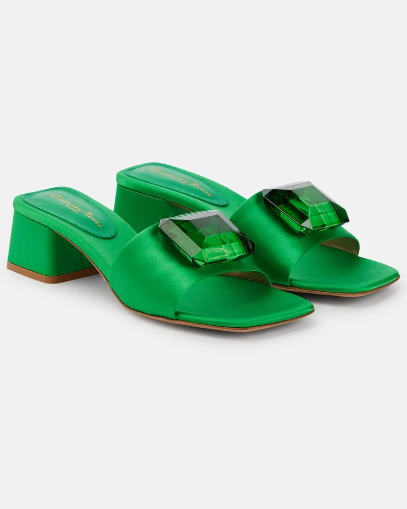 Gianvito Rossi Verzierte Pantoletten Jaipur 55 aus Satin Grün