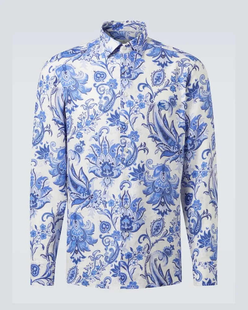 Etro Bedrucktes Hemd Roma aus Leinen Blau