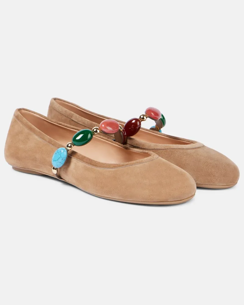 Gianvito Rossi Ballerinas Shanti aus Veloursleder Beige
