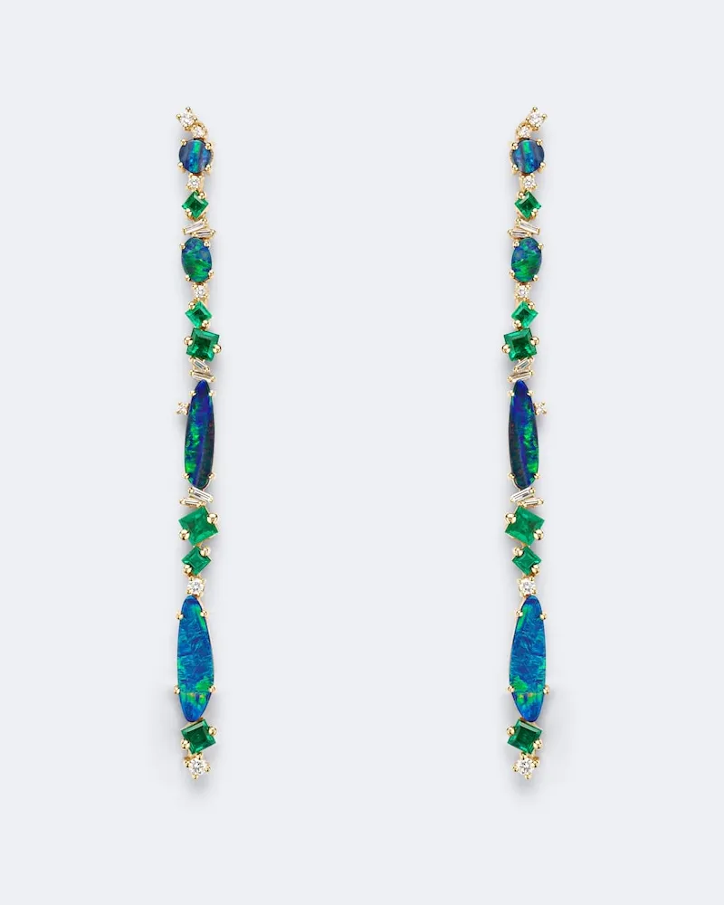 Suzanne Kalan Ohrringe aus 18kt Gelbgold mit Diamanten, Smaragden und Opalen Gold