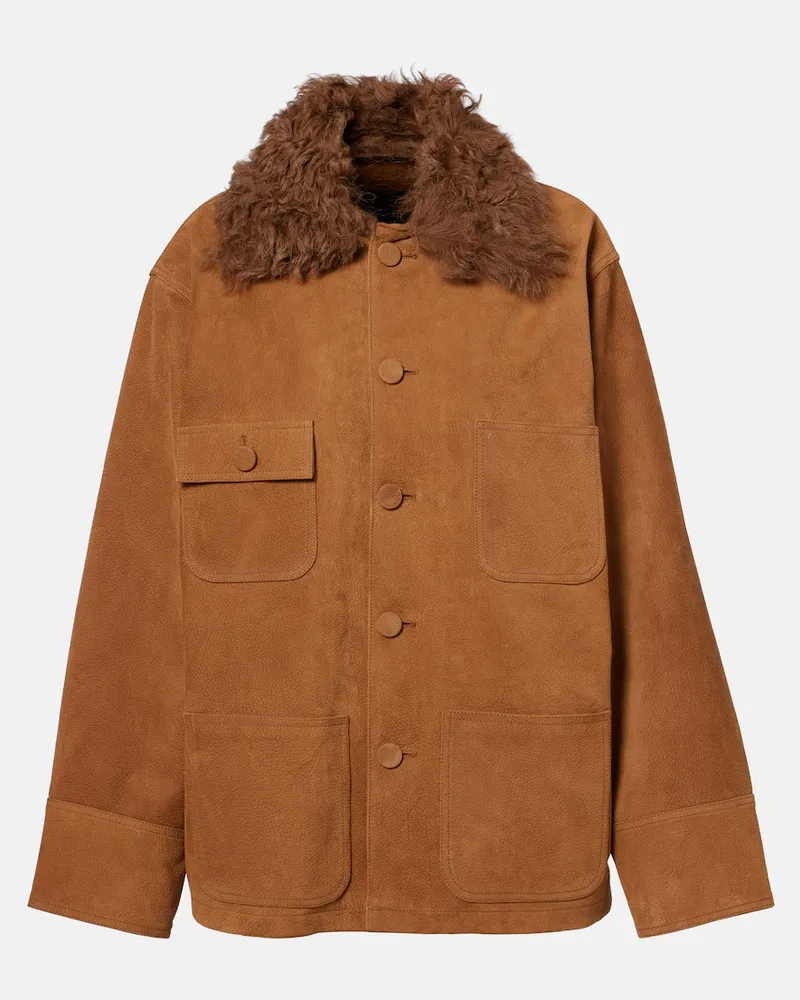 PLAN C Oversize-Lederjacke mit Faux Shearling Braun
