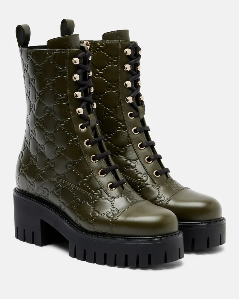 Gucci Schnürstiefel GG New Marmont aus Leder Grün