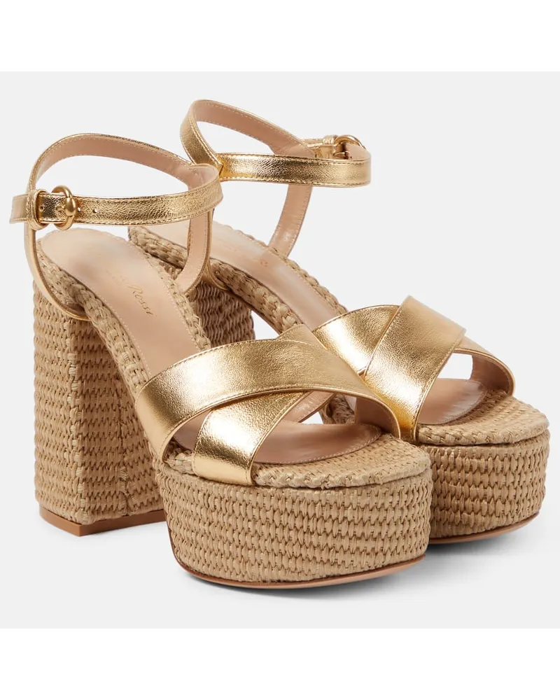 Gianvito Rossi Espadrille-Sandalen aus Metallic-Leder Nude