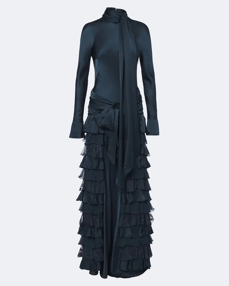 Zimmermann Robe Valiant aus Seidensatin mit Spitze Blau