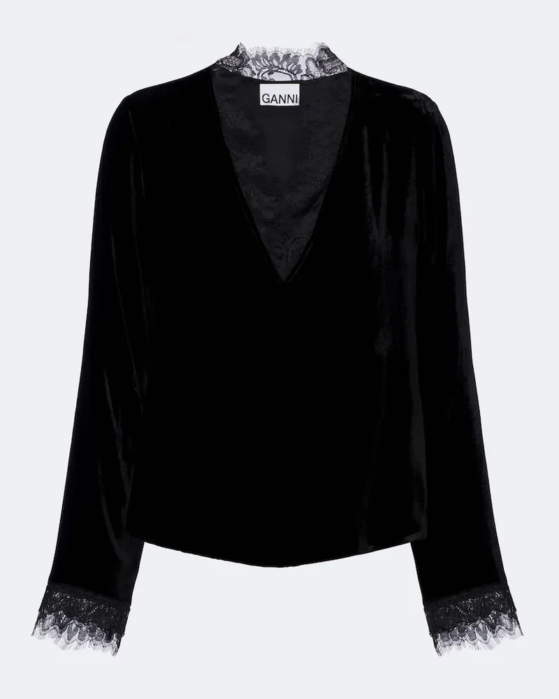 Ganni Top mit Spitze Schwarz