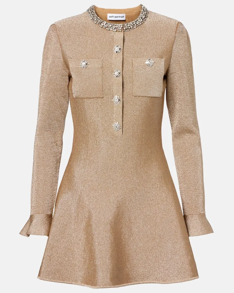 Self-Portrait Minikleid aus Lamé mit Kristallen Gold