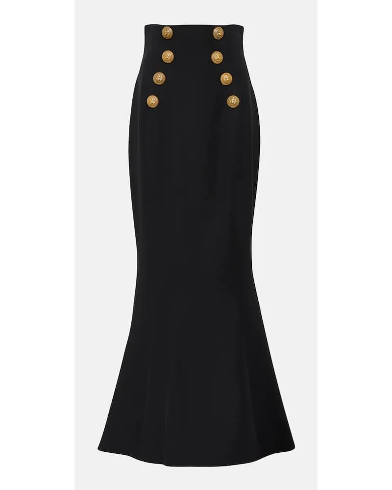 Balmain High-Rise-Maxirock aus Schurwolle Schwarz