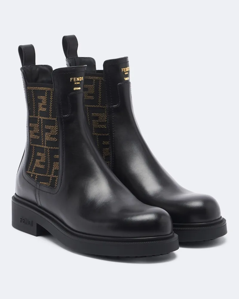 Fendi Chelsea Boots Commando FF Zucca aus Leder Schwarz
