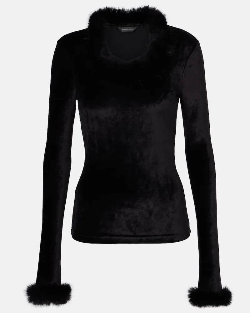 Balenciaga Top mit Faux Fur Schwarz
