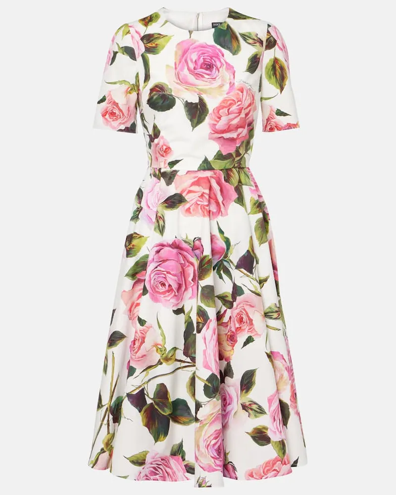 Dolce & Gabbana Bedrucktes Midikleid aus Baumwolle Weiß