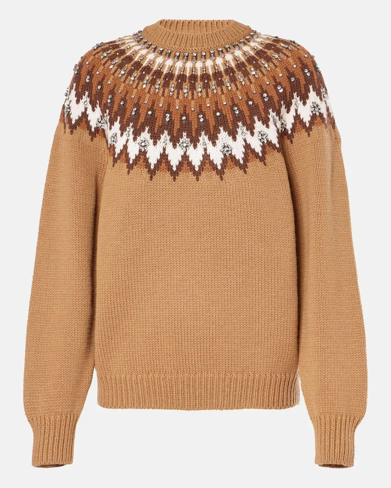 Gucci Verzierter Pullover aus Woll-Jacquard Braun
