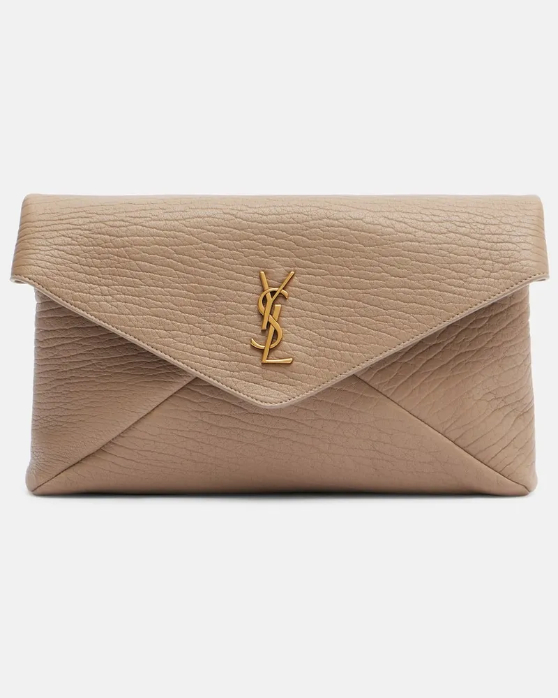 Saint Laurent Clutch Cassandre Large aus Leder Beige