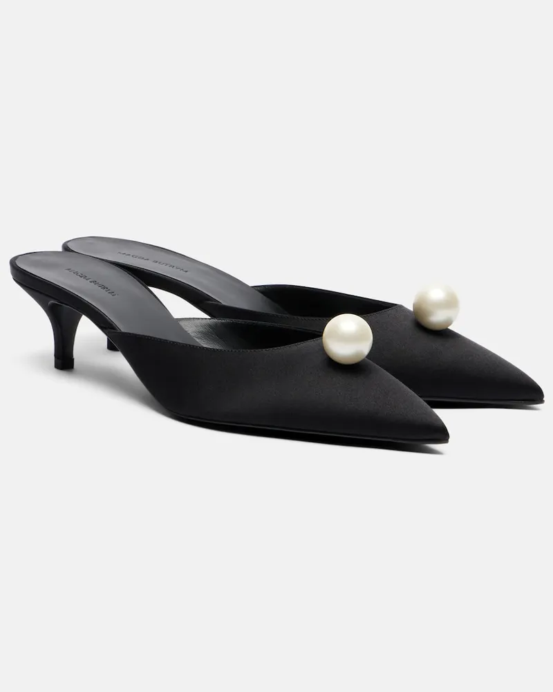 Magda Butrym Pantoletten aus Satin mit Zierperlen Schwarz