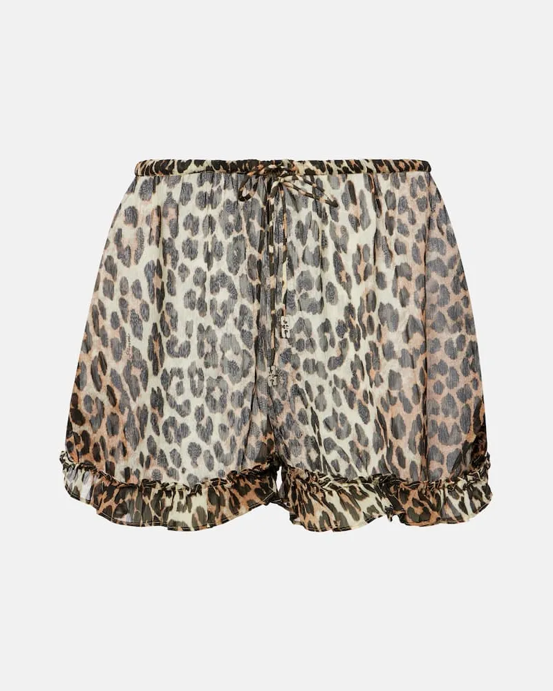Ganni Bedruckte Shorts aus Chiffon Multicolor