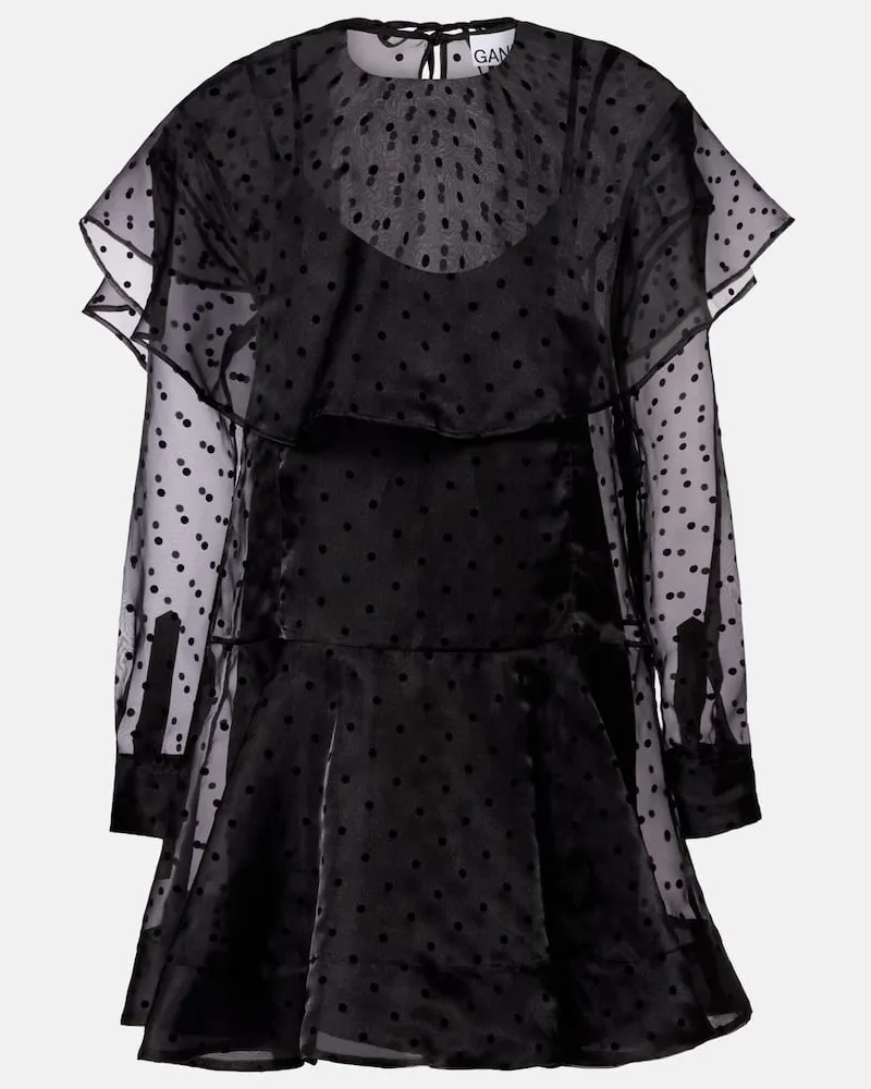 Ganni Minikleid aus Organza Schwarz