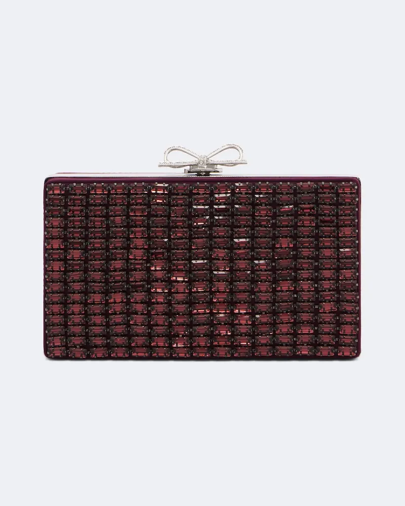 Self-Portrait Verzierte Clutch aus Chainmail mit Kristallen Burgunderrot