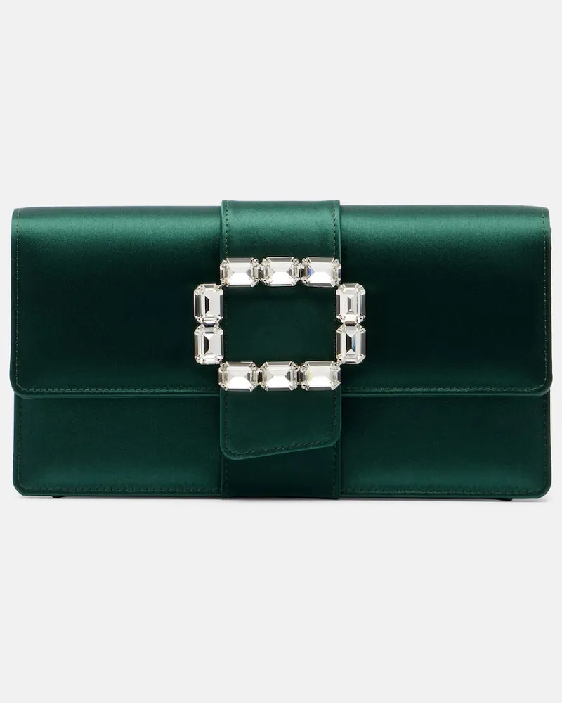 Manolo Blahnik Clutch Maycap aus Satin mit Kristallen Grün