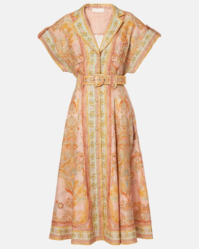 Zimmermann Hemdblusenkleid Acacia aus Leinen Rosa