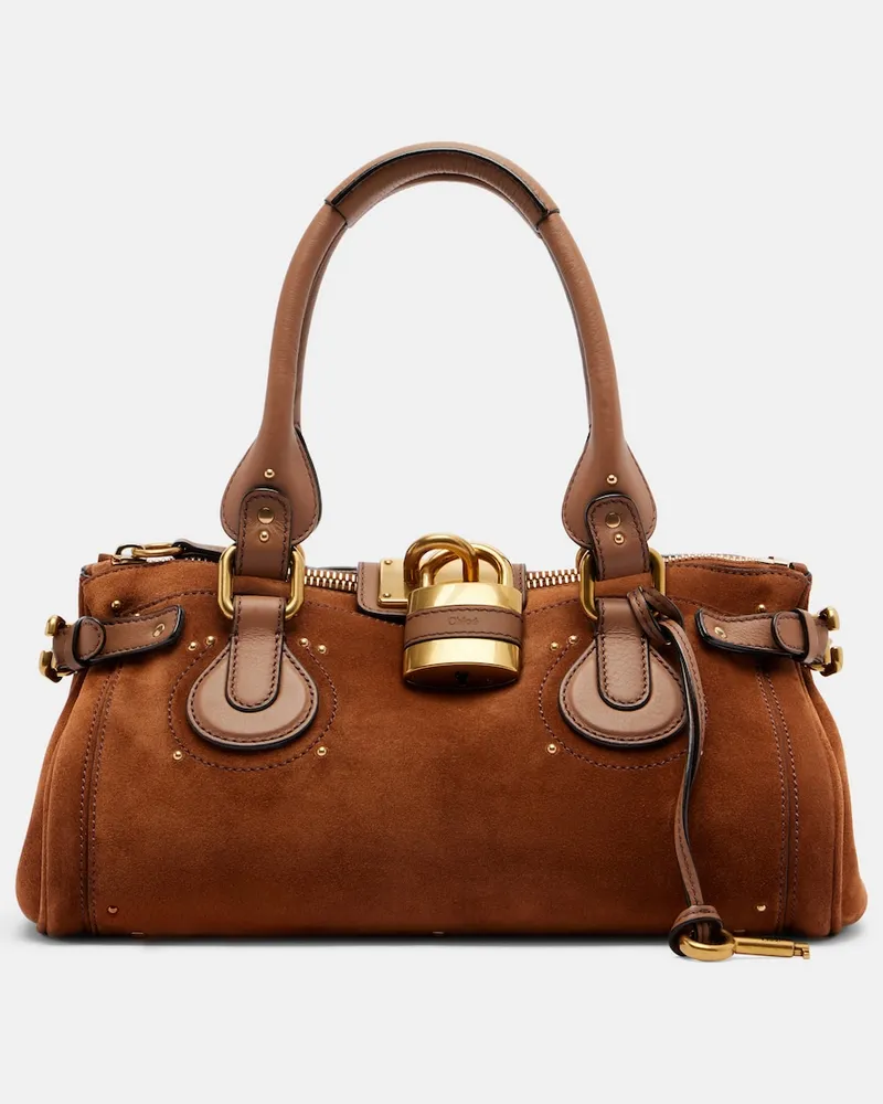 Chloé Chloé Schultertasche Paddington aus Veloursleder Braun