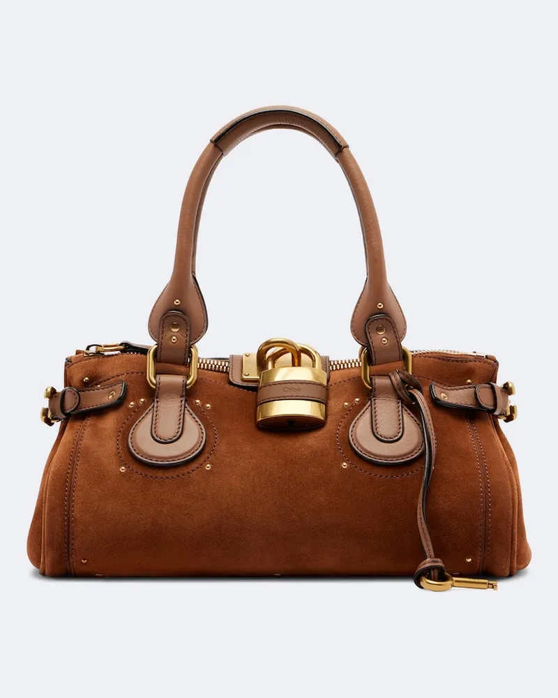 Chloé Chloé Schultertasche Paddington aus Veloursleder Braun
