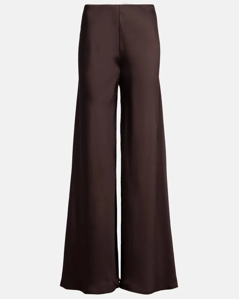 Norma Kamali Weite High-Rise-Hose aus Satin Braun