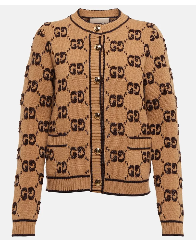 Gucci Cardigan GG aus Woll-Jacquard Braun