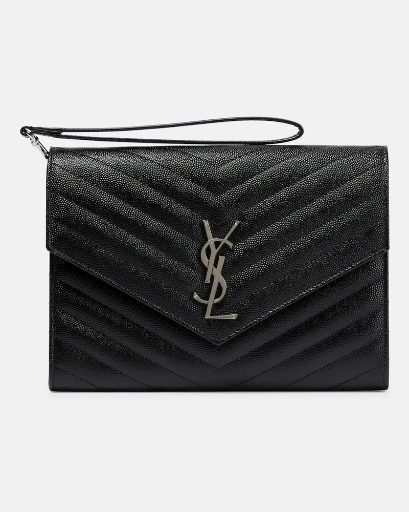 Saint Laurent Clutch Cassandre aus Leder Schwarz