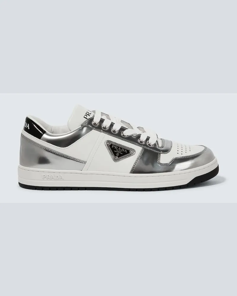 Prada Sneakers Downtown mit Metallic-Leder Weiß
