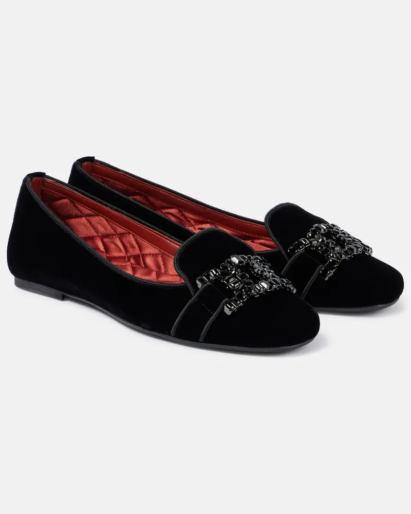 TOD'S Ballerinas Kate aus Samt mit Kristallen Schwarz