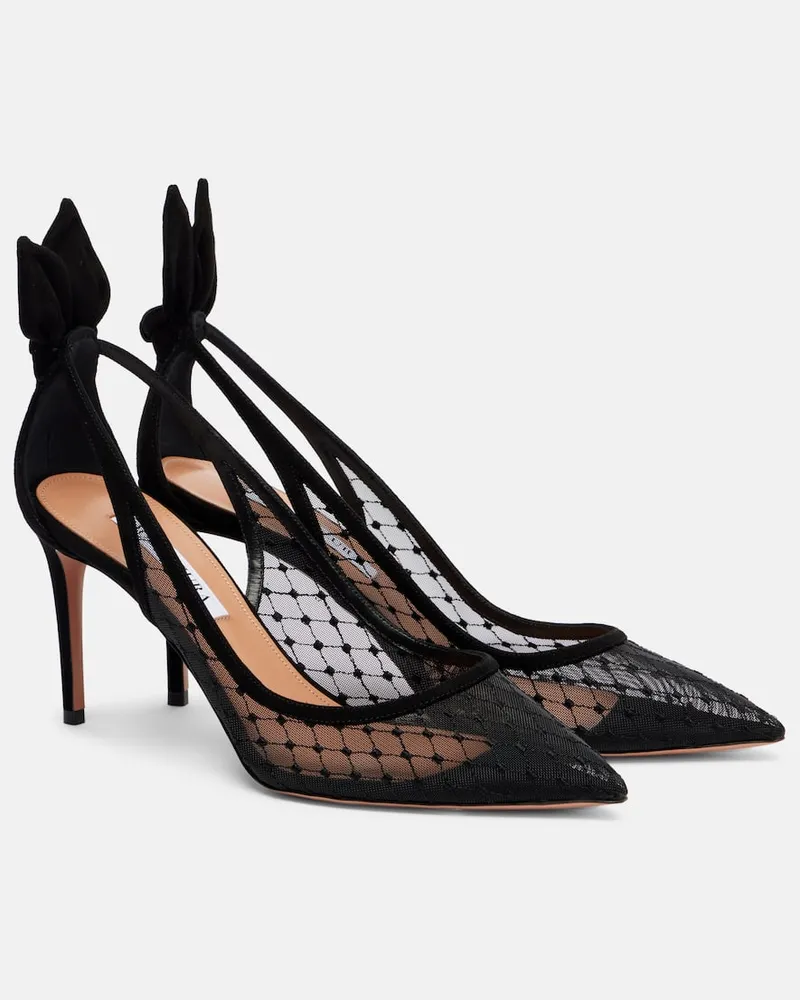 Aquazzura Pumps Bow Tie 85 aus Mesh mit Veloursleder Schwarz