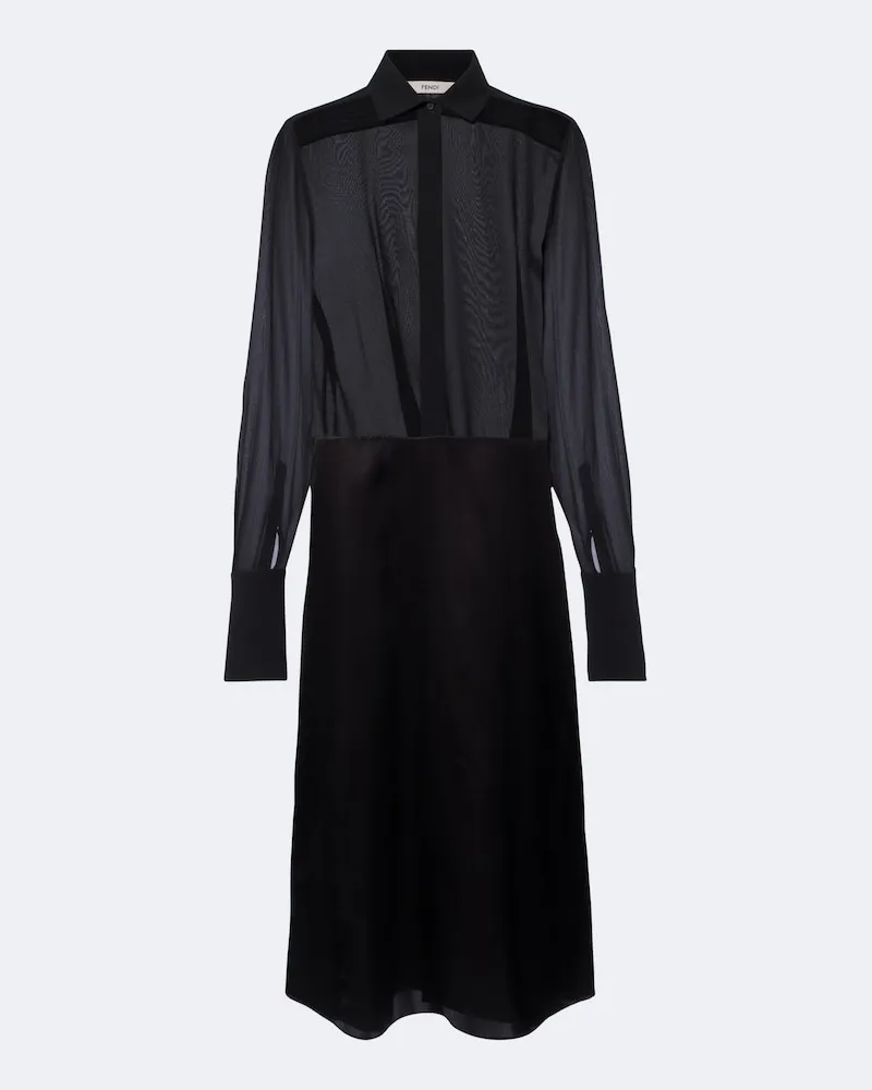 Fendi Midikleid aus Seidengeorgette und Satin Schwarz