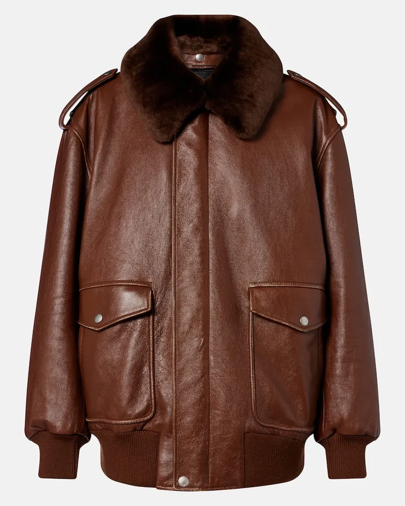 Prada Lederjacke mit Shearling Braun