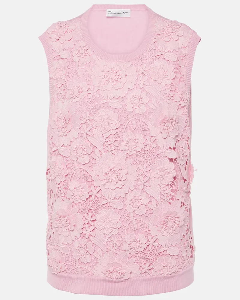 Oscar de la Renta Top aus einem Seidengemisch mit Spitze Rosa
