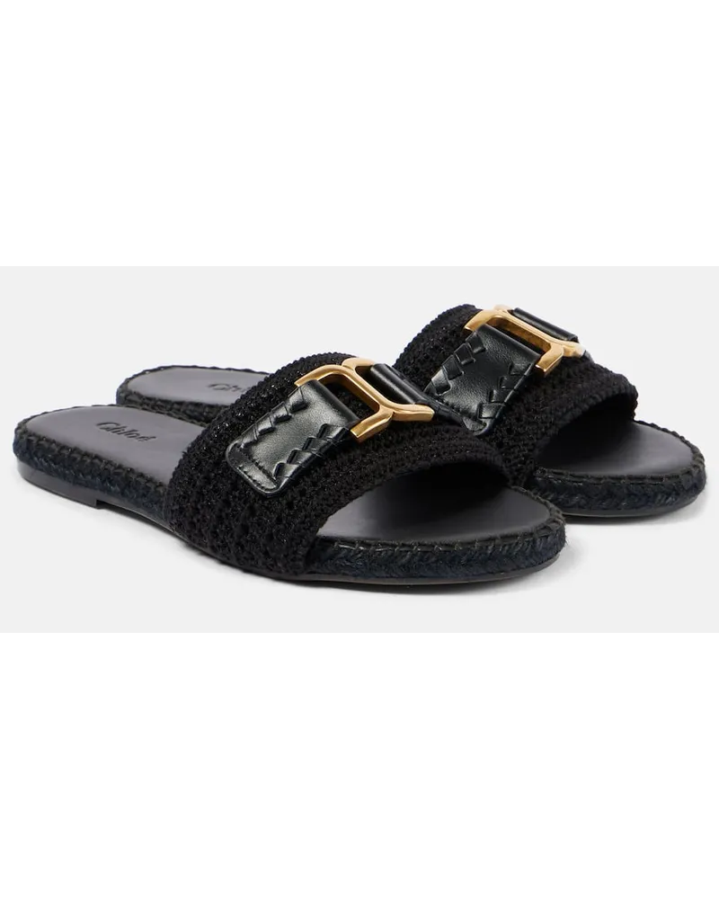 Chloé Chloé Espadrille-Pantoletten Marcie mit Leder Schwarz