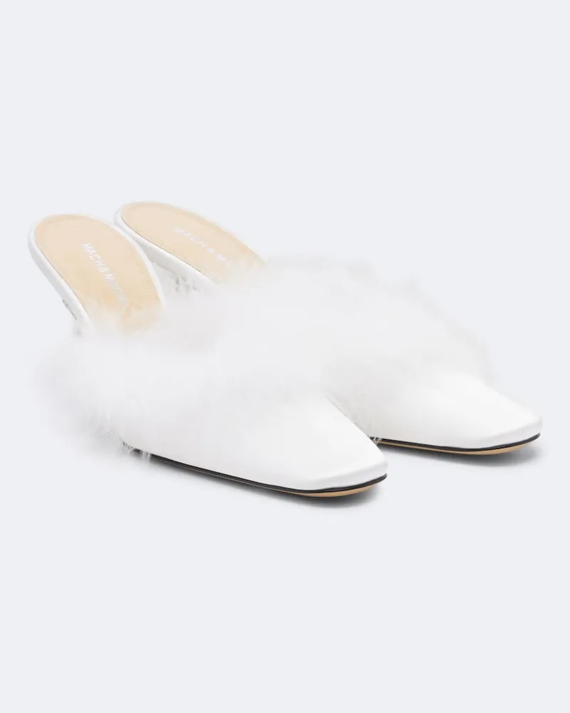 Mach & Mach Bridal Mules mit Federn Weiß