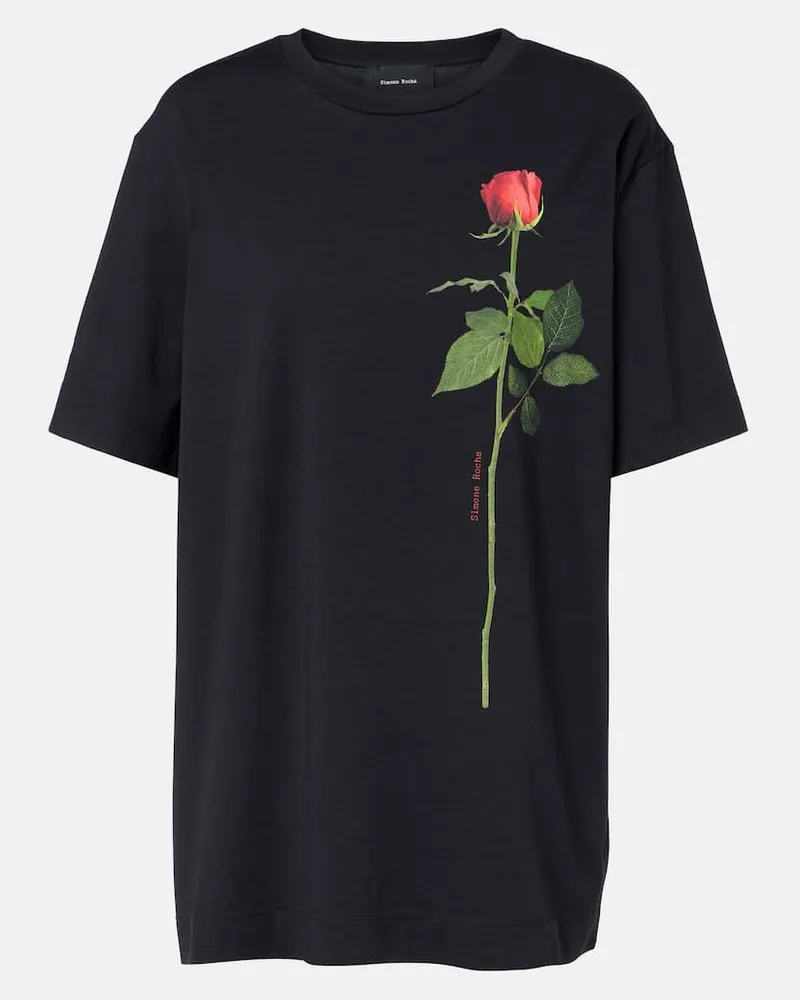 Simone Rocha Bedrucktes T-Shirt aus Baumwoll-Jersey Schwarz