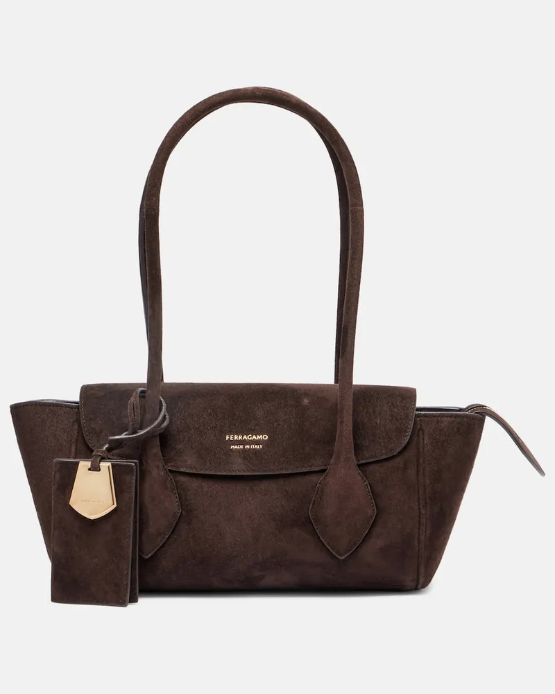 Ferragamo Tote Bag Firenze Small aus Veloursleder Braun