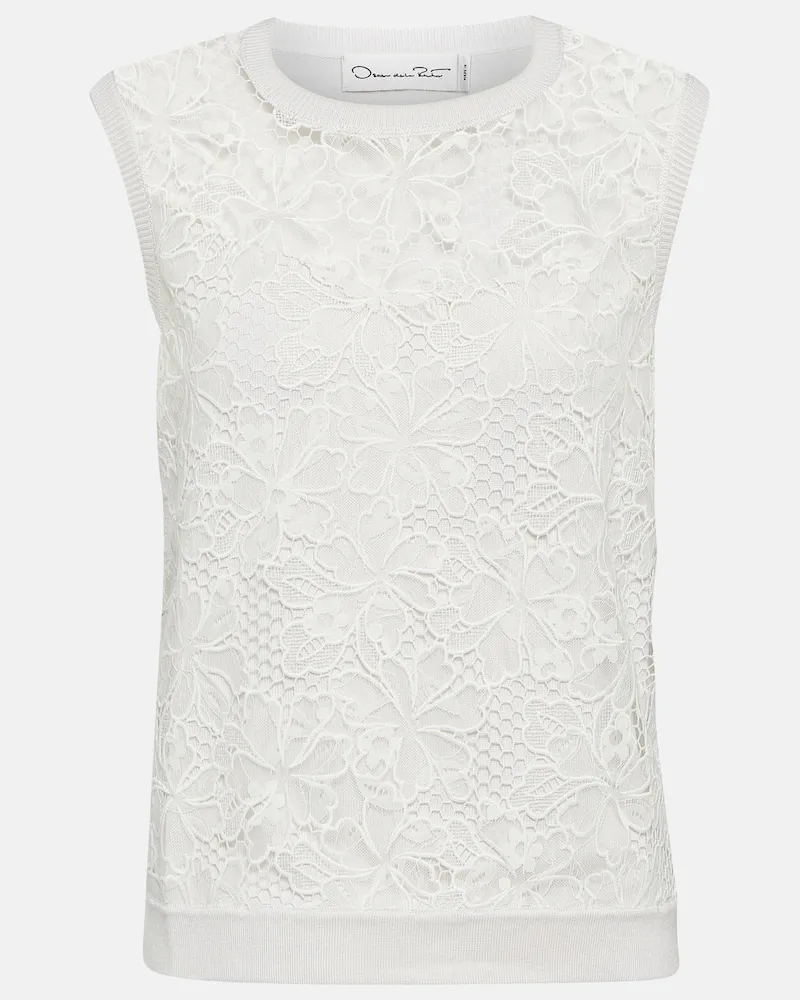Oscar de la Renta Top Chantilly aus einem Seidengemisch Weiß