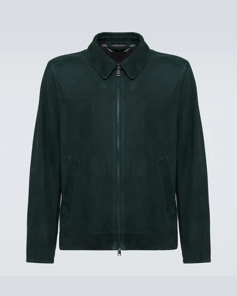Brioni Blouson aus Veloursleder Grün