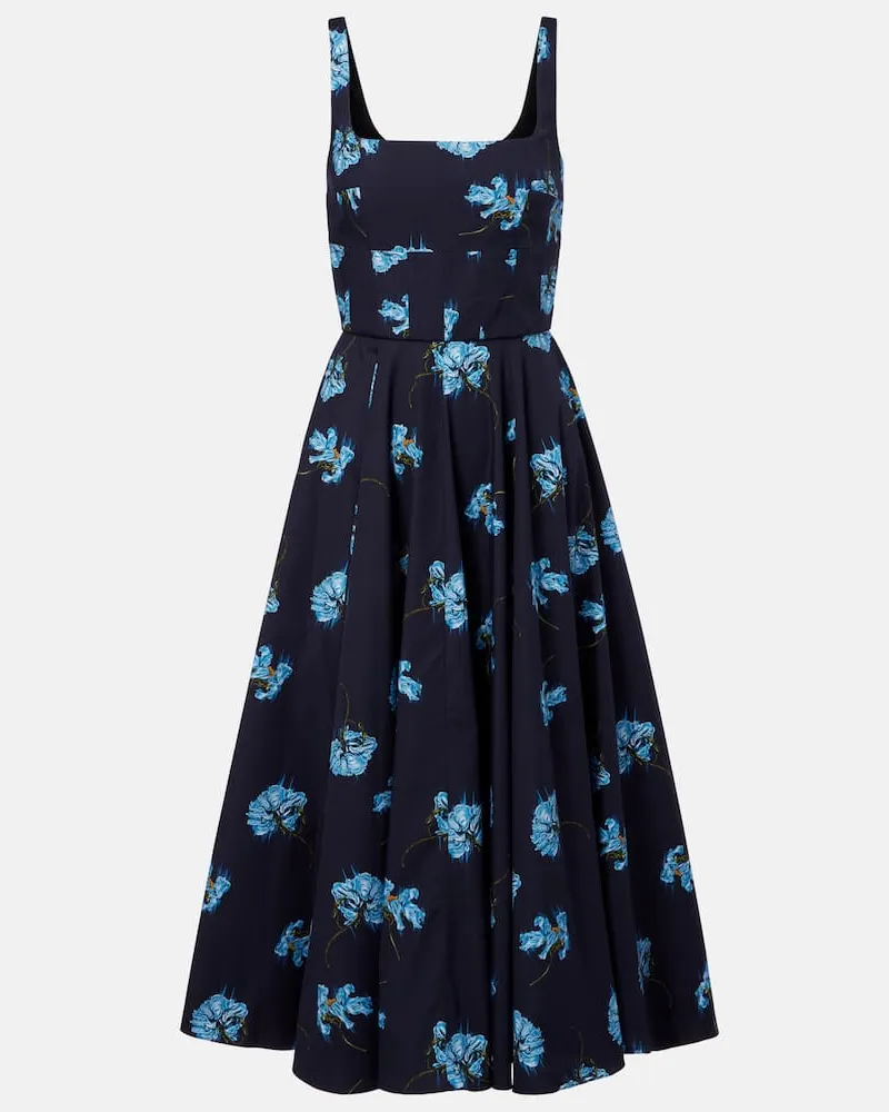 EMILIA WICKSTEAD Bedrucktes Midikleid aus Baumwolle Blau