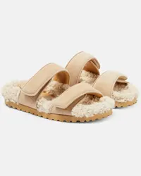 Gia Borghini Sandalen Alvine aus Veloursleder mit Shearling Beige