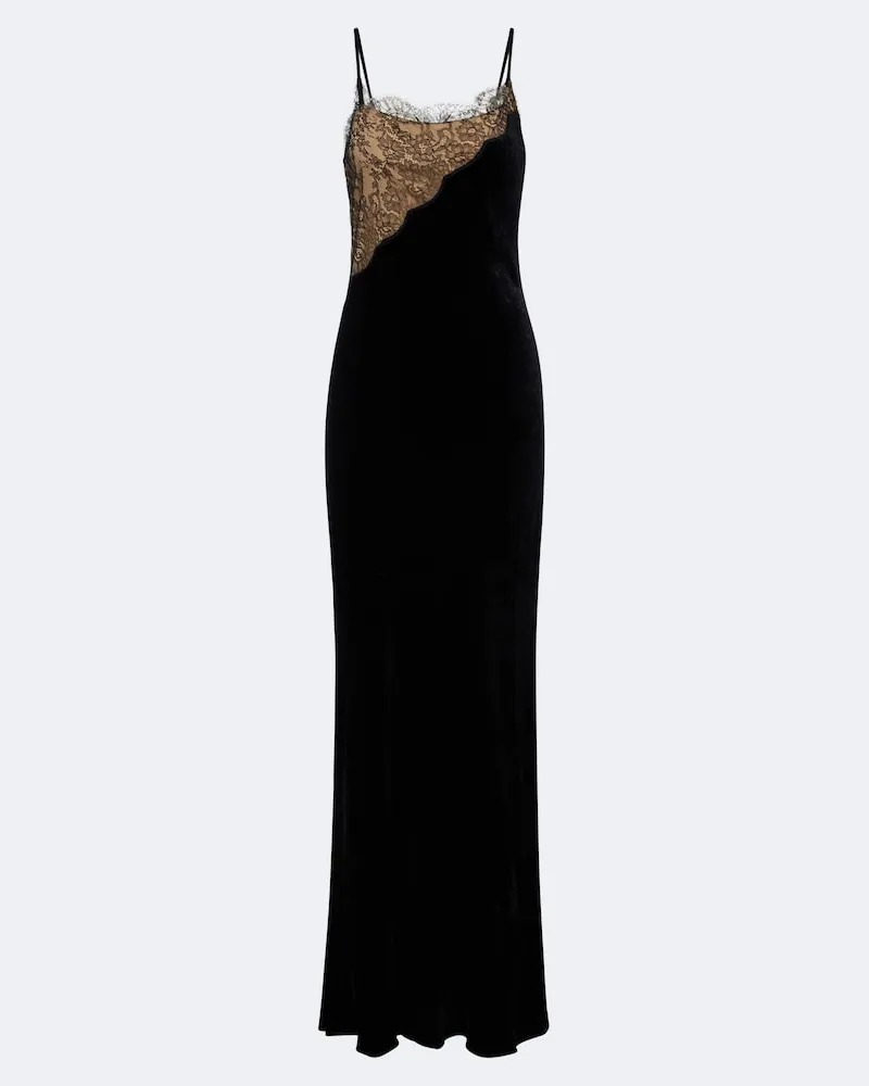 Stella McCartney Robe aus Samt mit Spitze Schwarz