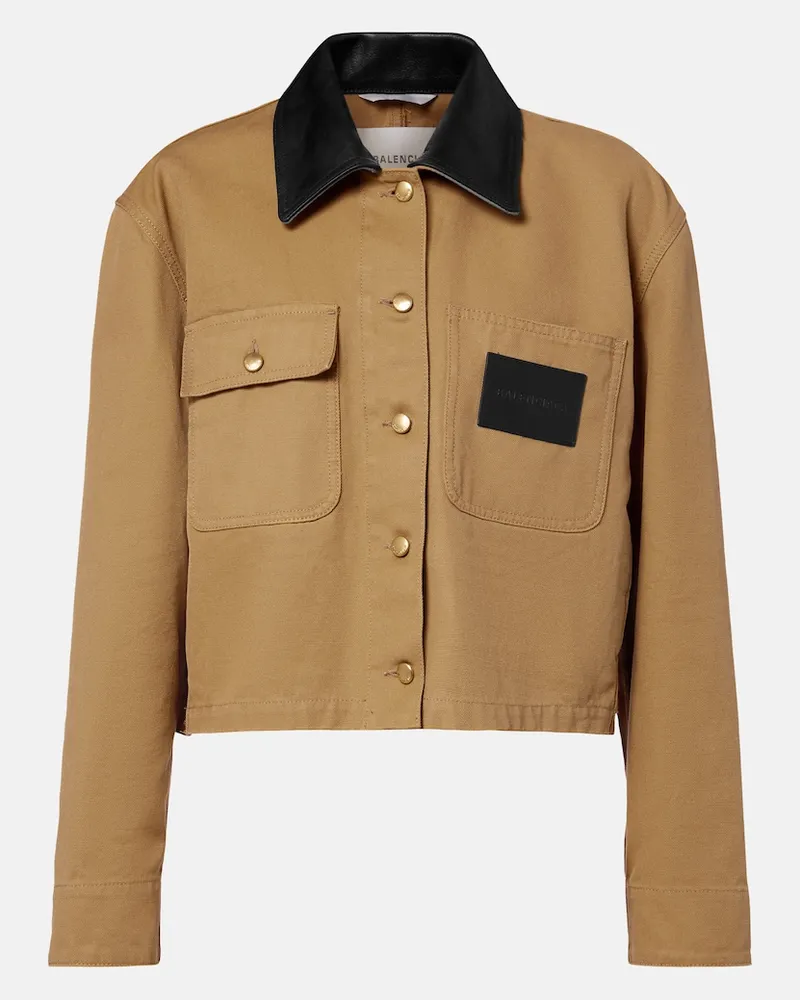 Balenciaga Cropped-Jacke aus Baumwolle mit Leder Beige