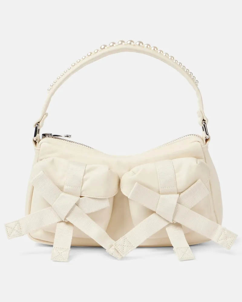 Simone Rocha Schultertasche Utility Bow mit Zierperlen Beige
