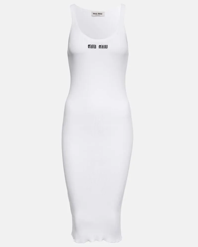 Miu Miu Midikleid aus Baumwoll-Jersey Weiß