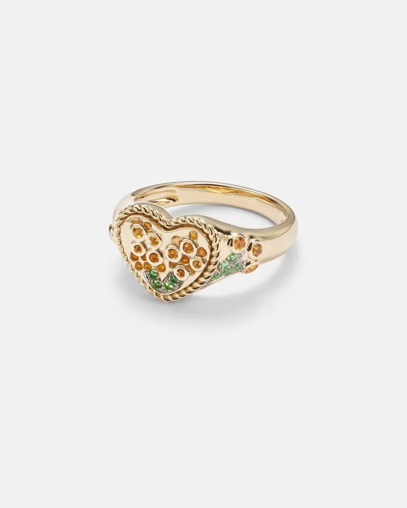 Yvonne Léon Yvonne Léon Ring Cœur Mimosa Mini aus 9kt Gelbgold mit Emaille und Edelsteinen Gold